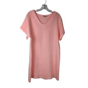 Valentina Naldi linen Italy Dress sz M Bust39"Len Knee 35"Pink Cap cuff sleeve
